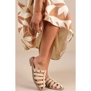 NWOB DV By Dolce Vita Womens Fyona Mule Slip-On Sandal Tan Woven Buckle Strap Si